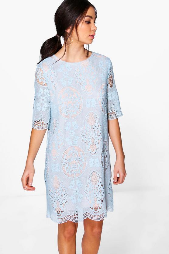 Fasia Crochet Lace Short Sleeve Shift Dress